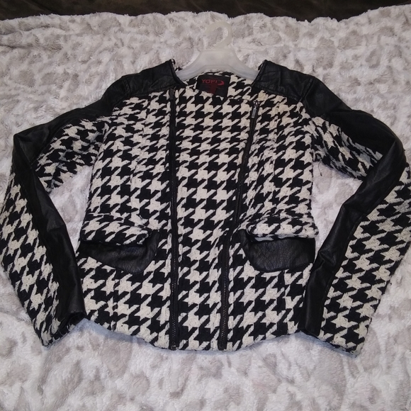 Yoki Houndstooth Faux Leather Accent Moto Small - Picture 3 of 15